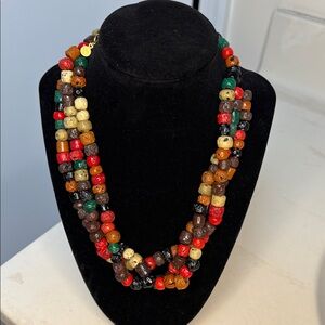 New- Vespazzo handmade artisan 3-tier ceramic/stone/recycled glass bead necklace